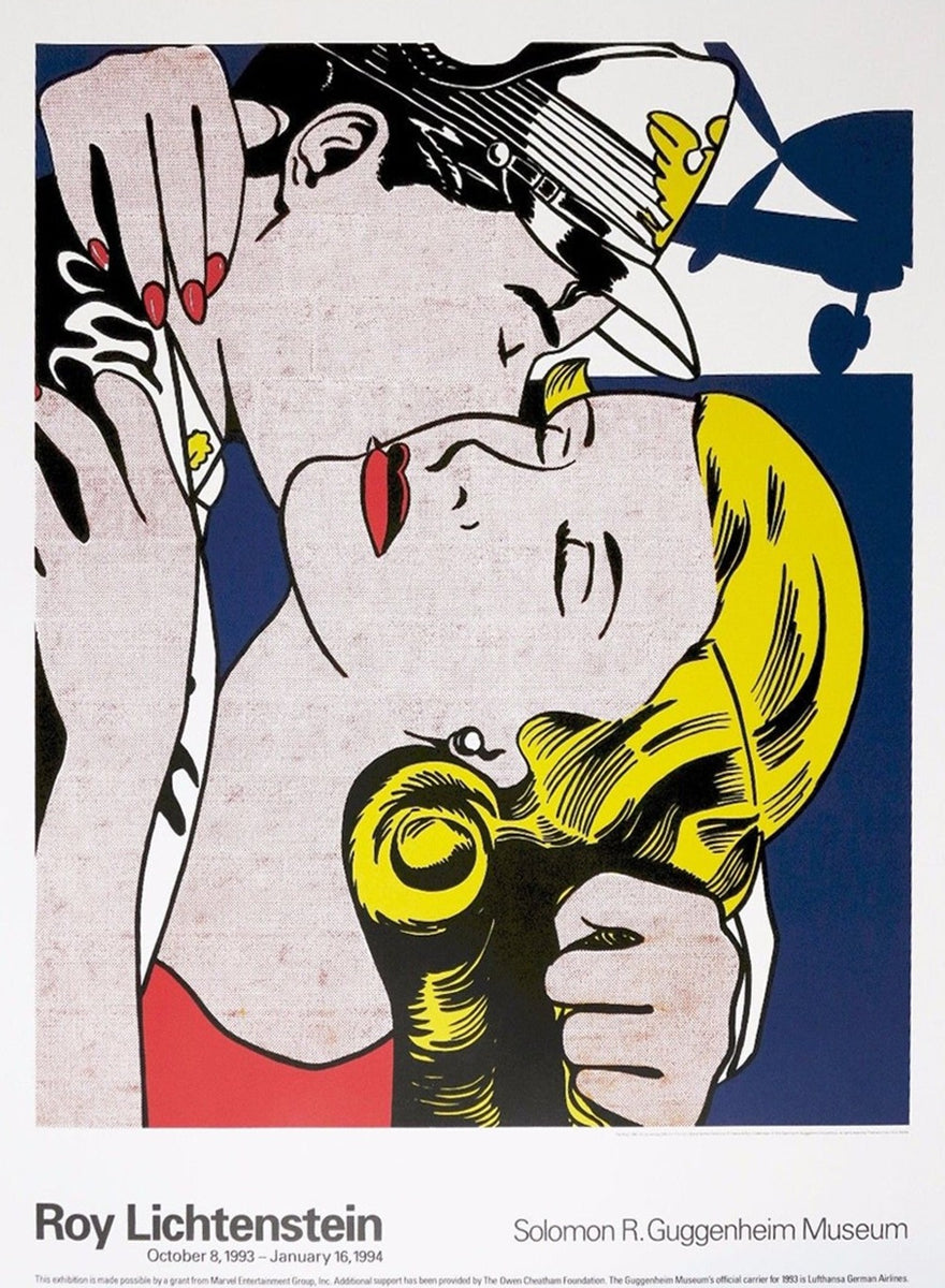 【ヴィンテージポスター】Roy Lichtenstein ポップアート1987 Roy Lichtenstein The Kiss - Guggenheim Museum Original Vintage