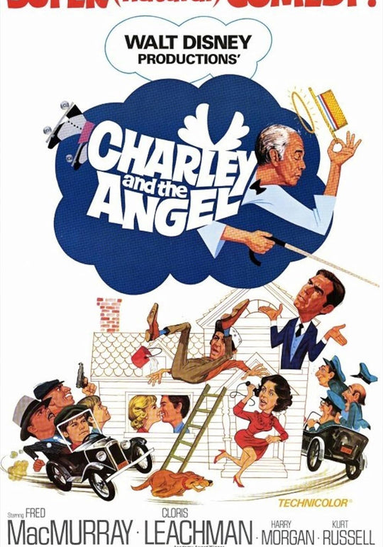 Charley and the Angel vintage Disney movie poster with blue cloud title