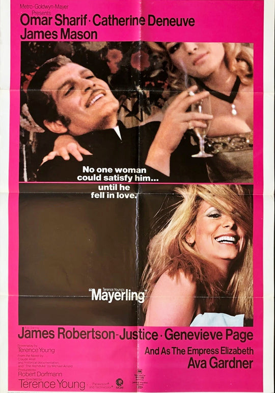Mayerling vintage movie poster with pink border and photographic panels