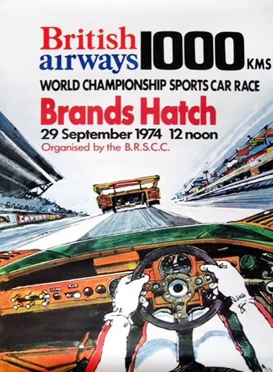 Promotional poster for the British Airways 1000 KMS World Championship Sports Car Race at Brands Hatch in 1974.
