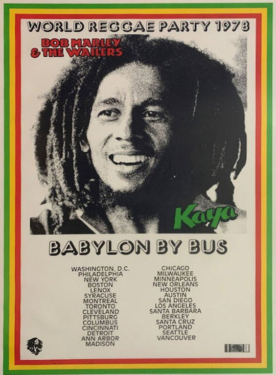 Buy Poster of Bob Marley and the Wailers with 'Babylon by Bus' text  