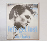 Load image into Gallery viewer, Poster of Chet Baker with text 'Let's Get Lost' on a light gray background
