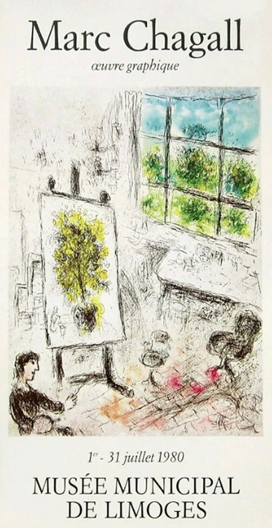 Advertisement for Marc Chagall graphic work exhibition at Musée Municipal de Limoges in 1980.