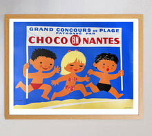 Load image into Gallery viewer, Vintage-style poster with children running on a beach, featuring Choco BN Nantes branding.