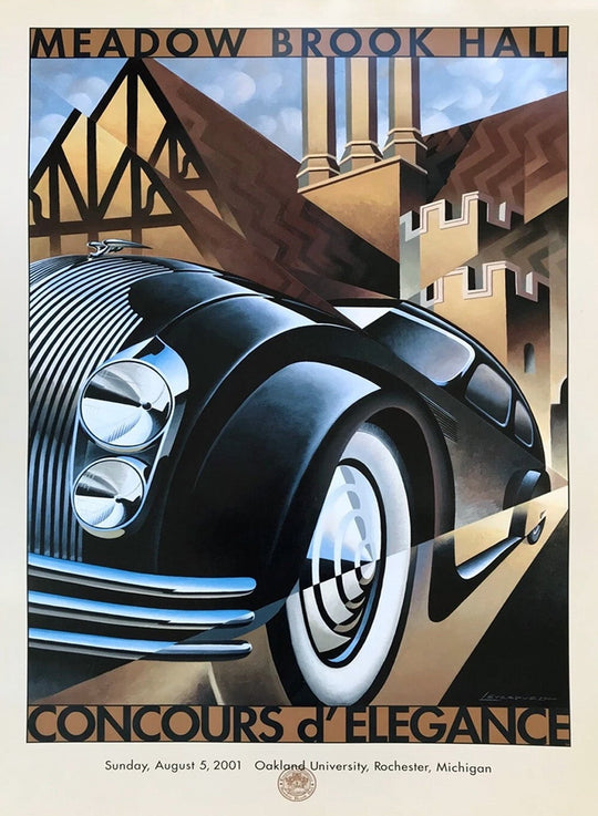 Vintage-style poster for a Concours d'Elegance event featuring a classic car.