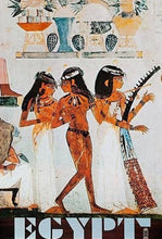 Load image into Gallery viewer, Framed Egyptian art print with three figures and EGYPT text on a light gray wall