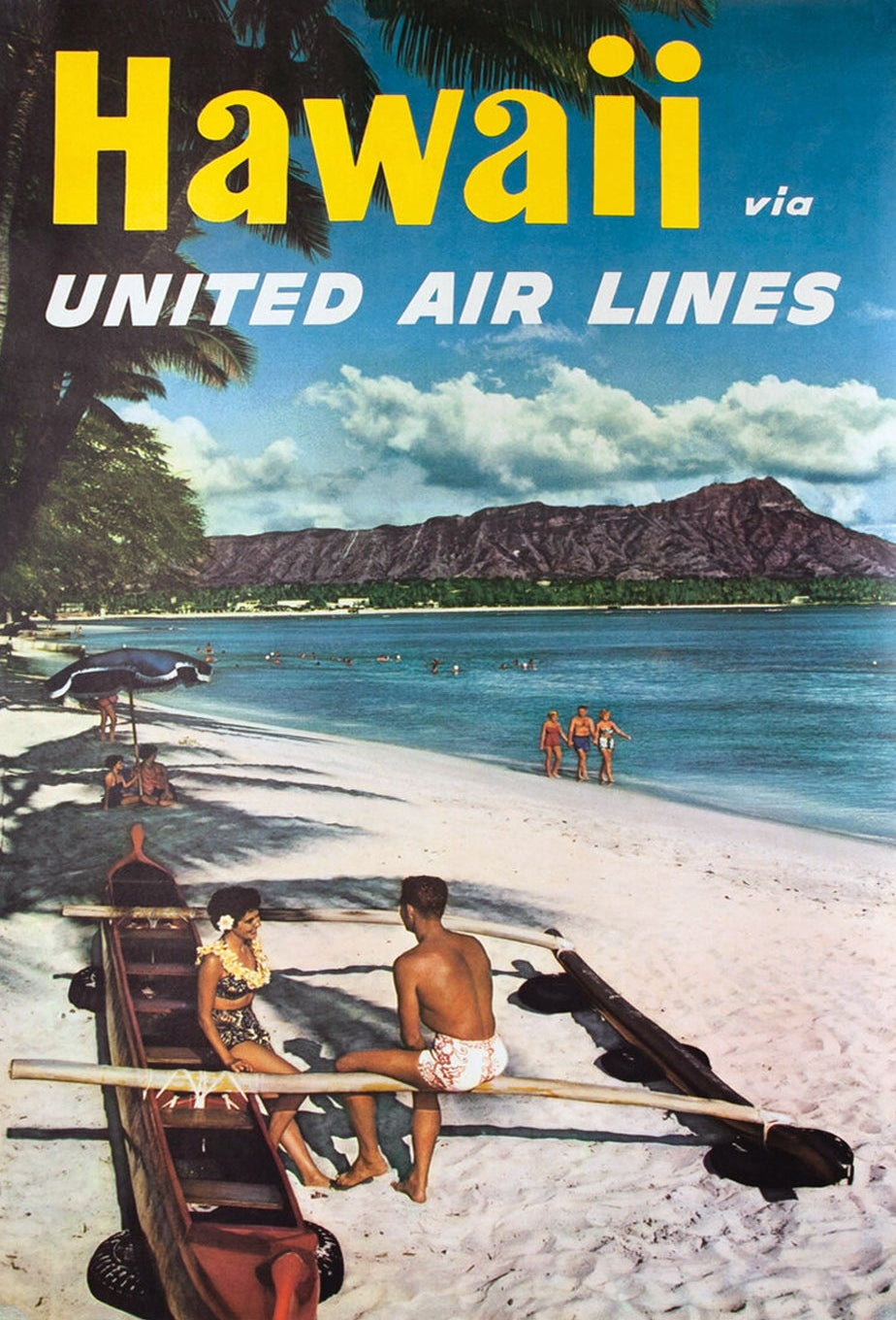 HAWAII UNITED AIR LINES ポスター 60s Original Vintage Travel Poster - United Airlines - Hawaii
