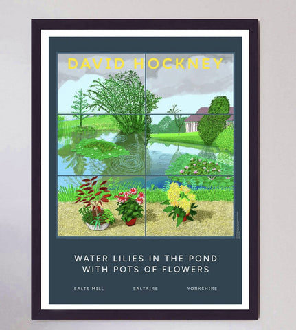 David Hockney - Water Lilies in the Pond With Pots of Flowers