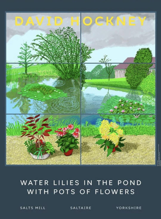 David Hockney - Water Lilies in the Pond With Pots of Flowers
