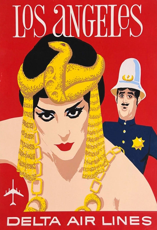 Vintage Los Angeles Delta poster with woman and officer