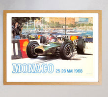 Load image into Gallery viewer, Framed poster of a vintage racing car at Monaco with event details.