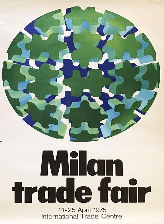 Poster for Milan trade fair with a colorful geometric design on a beige background
