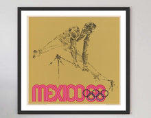 Load image into Gallery viewer, Framed artwork of a stylized athlete with 'Mexico 68' and Olympic rings on a beige background