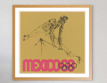 Load image into Gallery viewer, Framed artwork of a stylized athlete with 'Mexico 68' and Olympic rings on a beige background