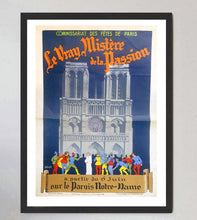 Load image into Gallery viewer, Vintage-style poster with cathedral illustration and text on a gray background