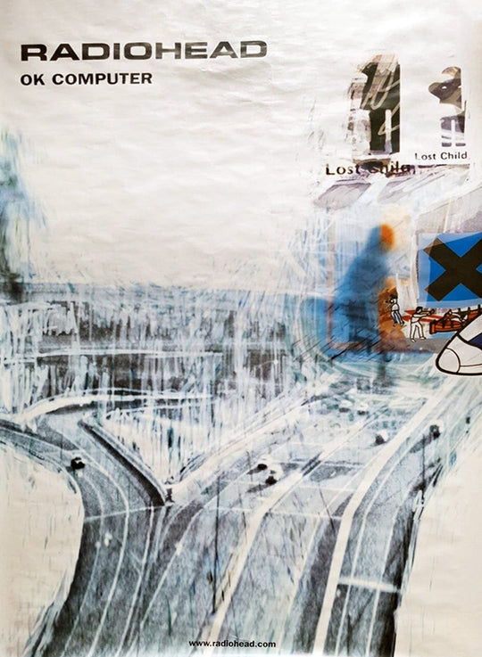Album cover for Radiohead's 'OK Computer' with abstract design and text.