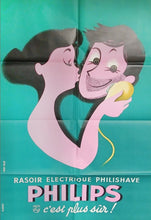 Load image into Gallery viewer, Vintage Philips advertisement poster with cartoon characters on a teal background