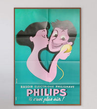Load image into Gallery viewer, Vintage Philips advertisement poster with cartoon characters on a teal background