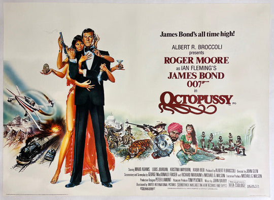 James Bond movie poster for 'Octopussy' featuring a couple in formal attire.