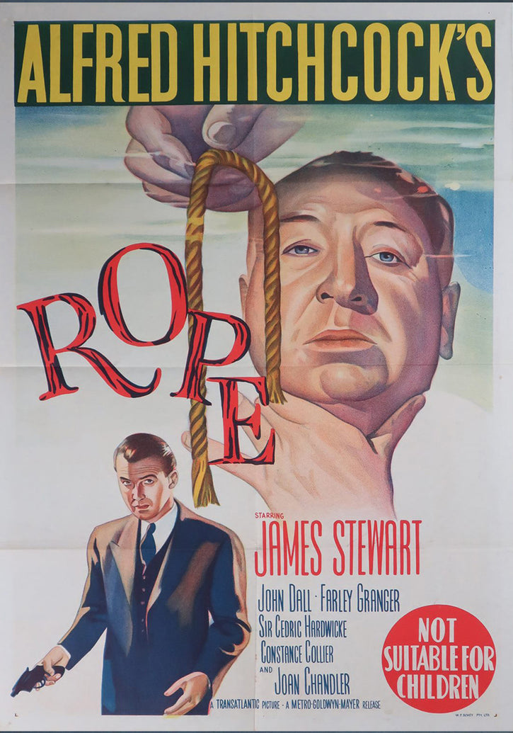 Vintage movie poster for 'Rope' by Alfred Hitchcock featuring James ...