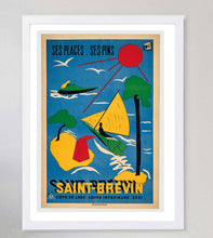 Load image into Gallery viewer, Framed poster of Saint-Brevin with colorful design on a blue background