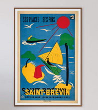 Load image into Gallery viewer, Colorful vintage-style poster of a sailboat scene with text and branding on a blue background.