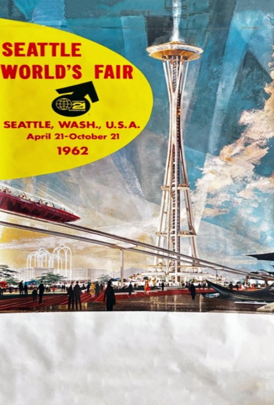 A framed vintage-style poster print for the 1962 Seattle World's Fair.