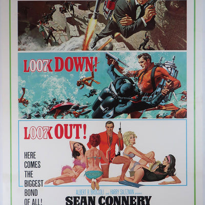 Vintage movie poster for 'Thunderball' featuring Sean Connery with action scenes and text.