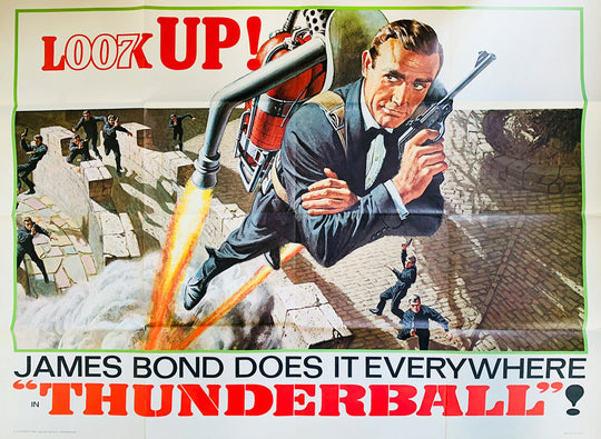 Vintage movie poster for 'Thunderball' featuring James Bond in a dynamic pose.