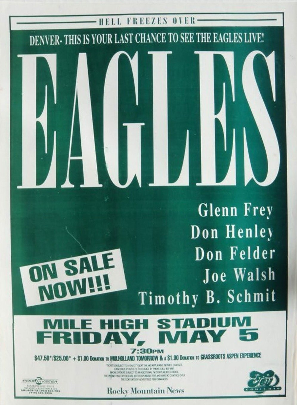 Eagles - Hell Freezes Over Music Posters - Printed Originals