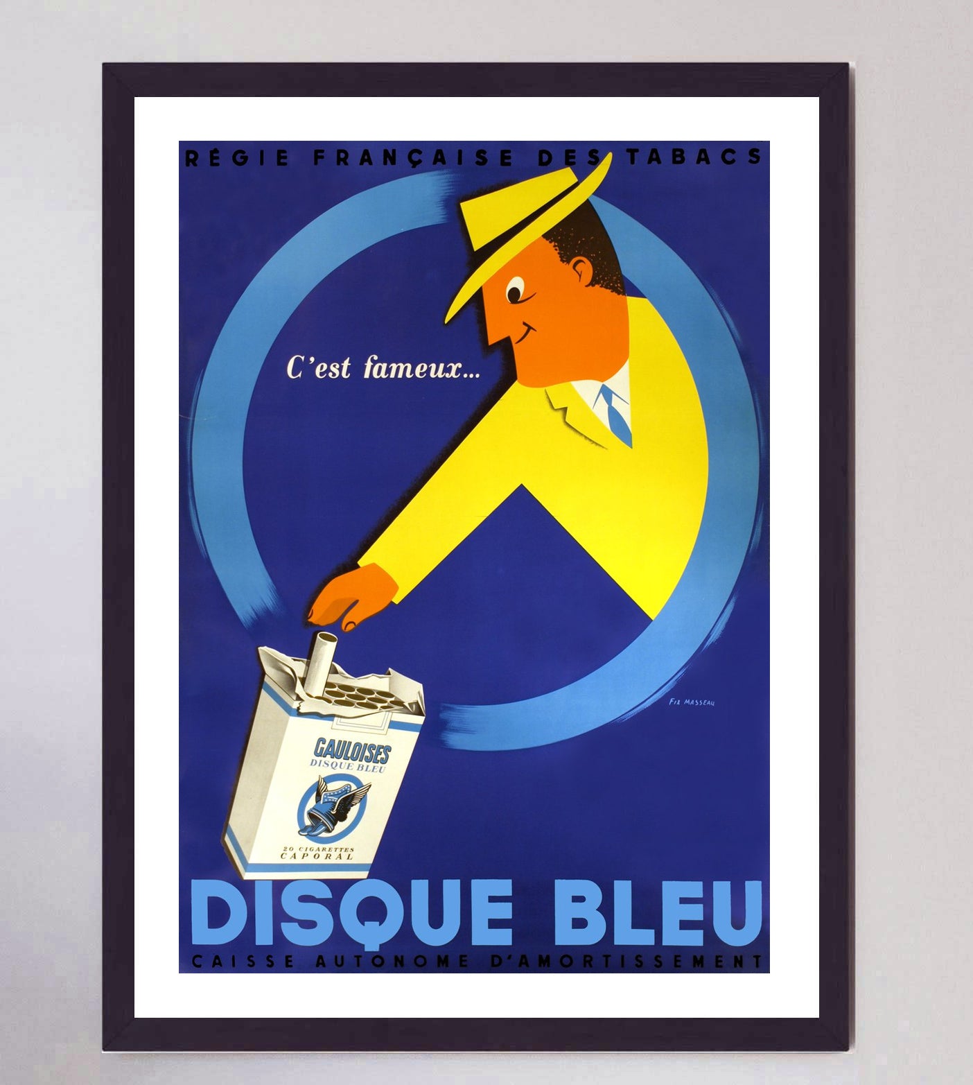 des cigarettes Shop Disque Bleu Cigarettes by Fix-Masseau Original Poster For Sale des cigarettes Shop Disque Bleu Cigarettes by Fix-Masseau Original Poster For Sale