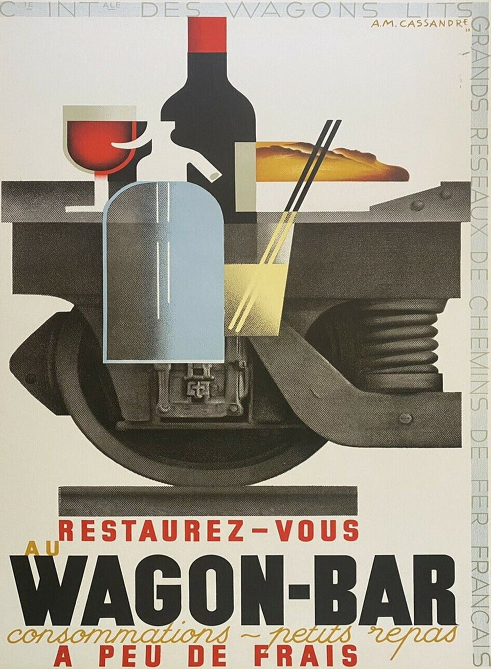 A.M. Cassandre Wagon-Bar original Art Deco poster