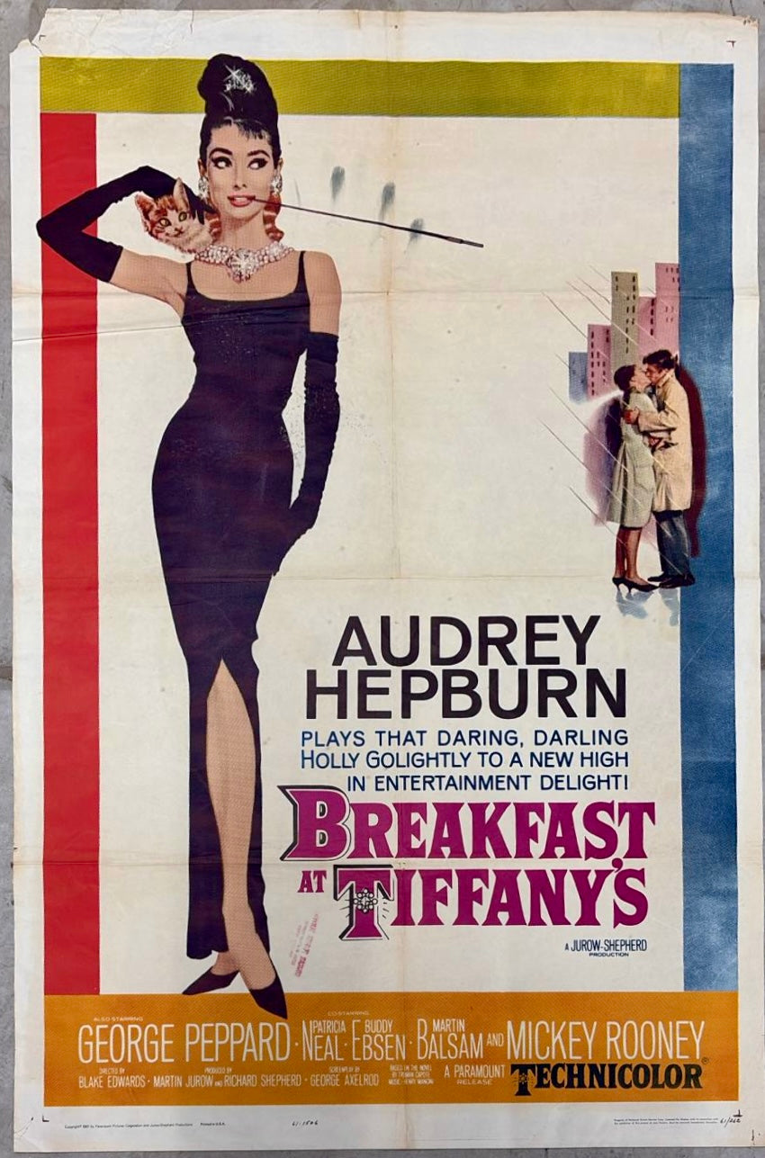 Breakfast at Tiffany's, an original poster showing typical period fold lines