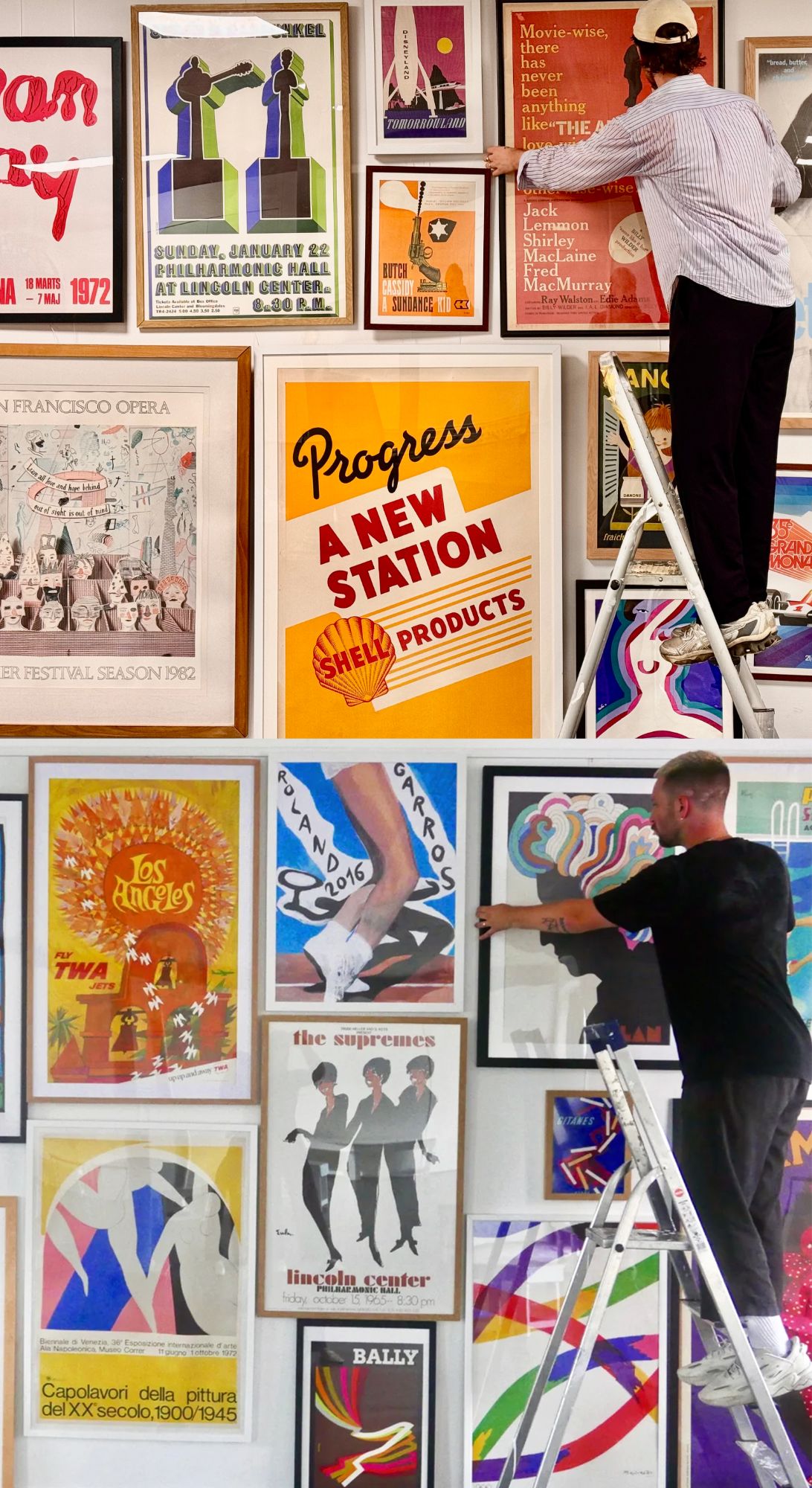 Hanging original posters on the gallery wall at Printed Originals