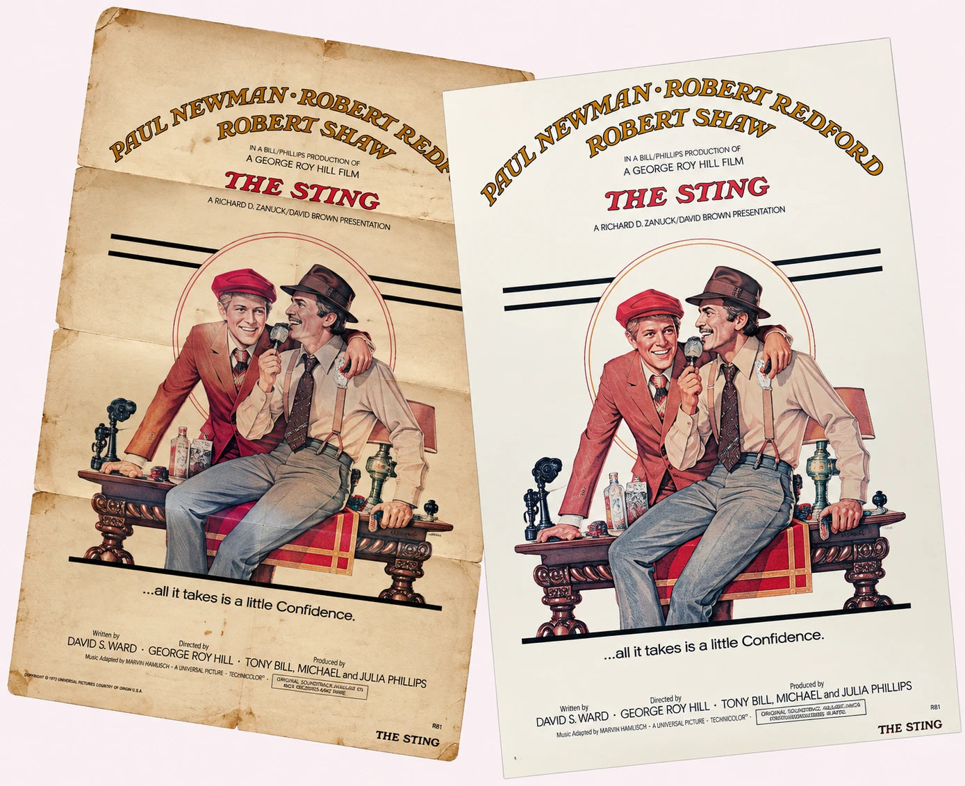 Before and after: an original Sting poster, un-restored and linen-backed