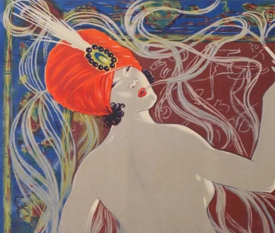 Cropped detail of a Cigarettes Saphir Art Deco poster
