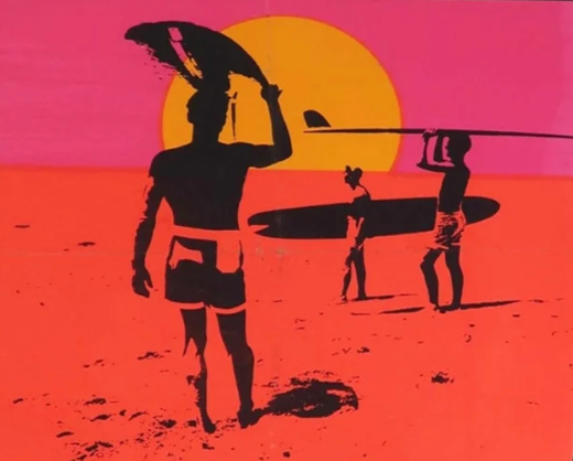 Cropped detail of a 1960s counterculture surf poster