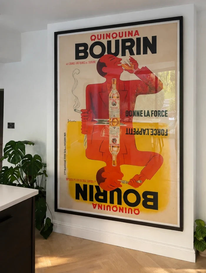 The same original Quinquina Bourin poster in a made-to-measure frame